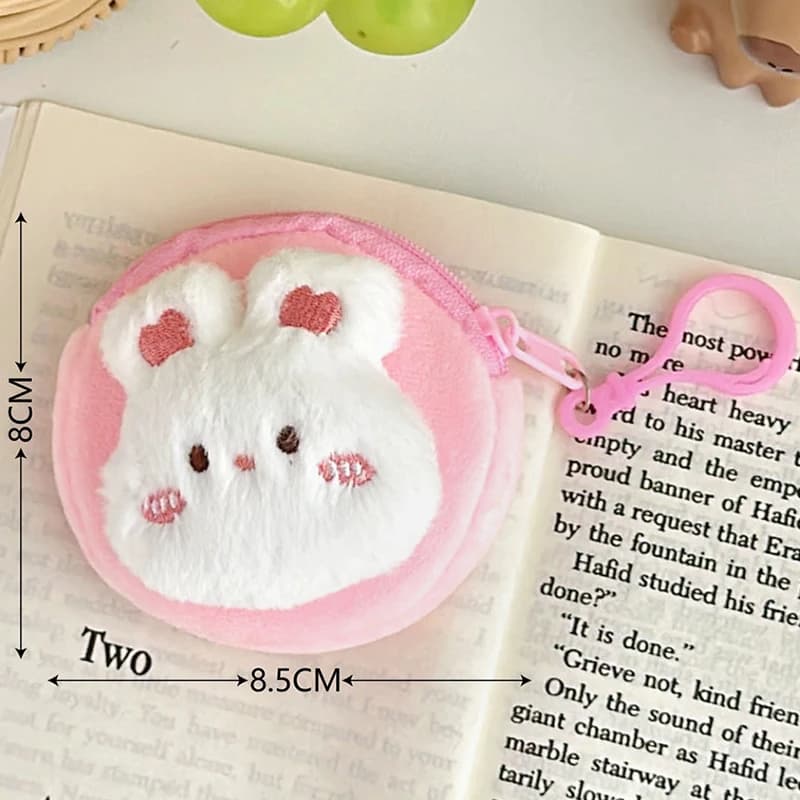 Porte-monnaie en peluche jetable dessin animé lapin ours grenouille, portefeuille animal en poudre,