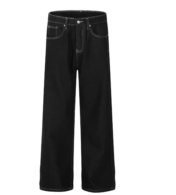Jeans bleus délavés style rétro américain, coupe droite et ample, tendance, nouveau style, très dema