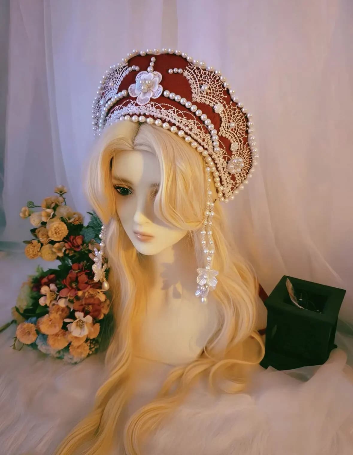 Vêtements ethniques russes, Robe, Coiffe, Couronne, Chapeau Fedora, Ornement Lolita pour séance phot