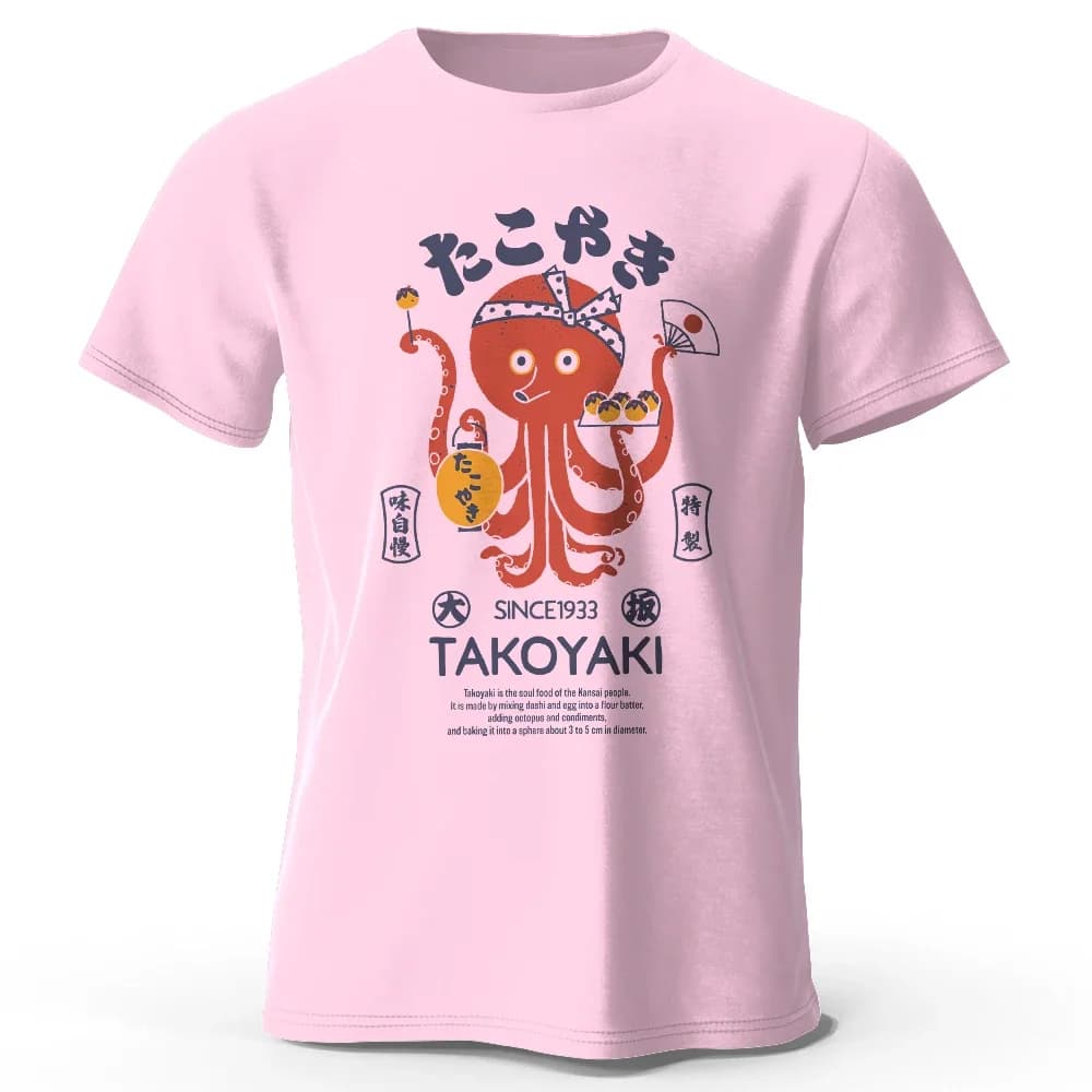T-shirt 100% coton imprimé Chef poulpe japonais, T-shirt à manches courtes à col rond doux et respir