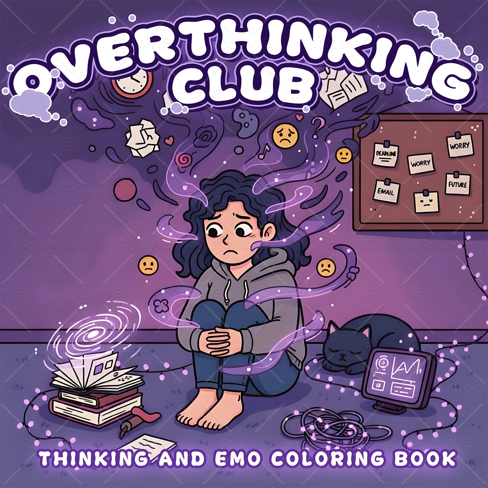 OVERTHINKING CLUB Livre de coloriage pour adultes Motifs de dessins animés Style tendance Simple Ant