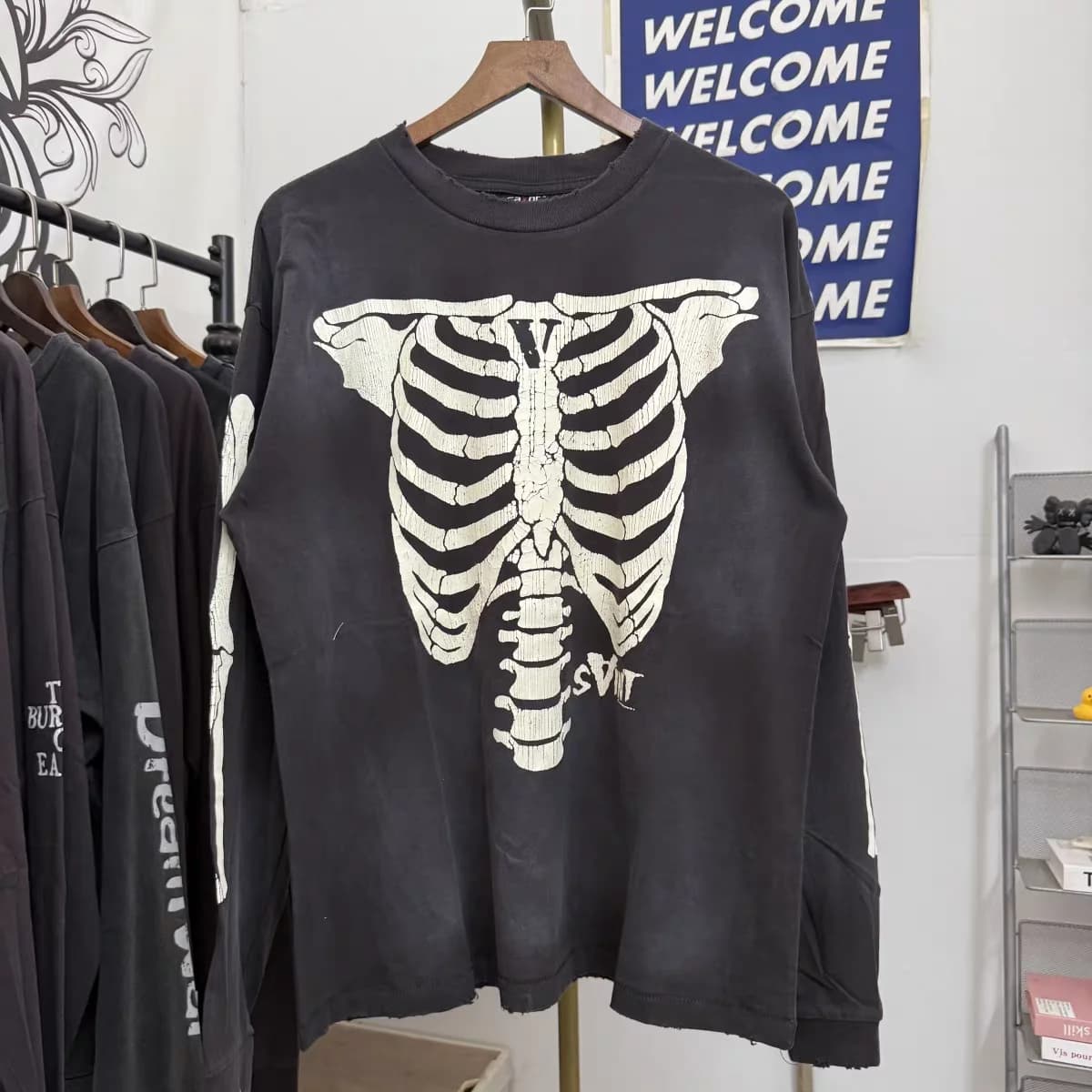 SAINT manches longues squelette col rond imprimé T-shirt ample hommes femmes T petit haut t-shirts