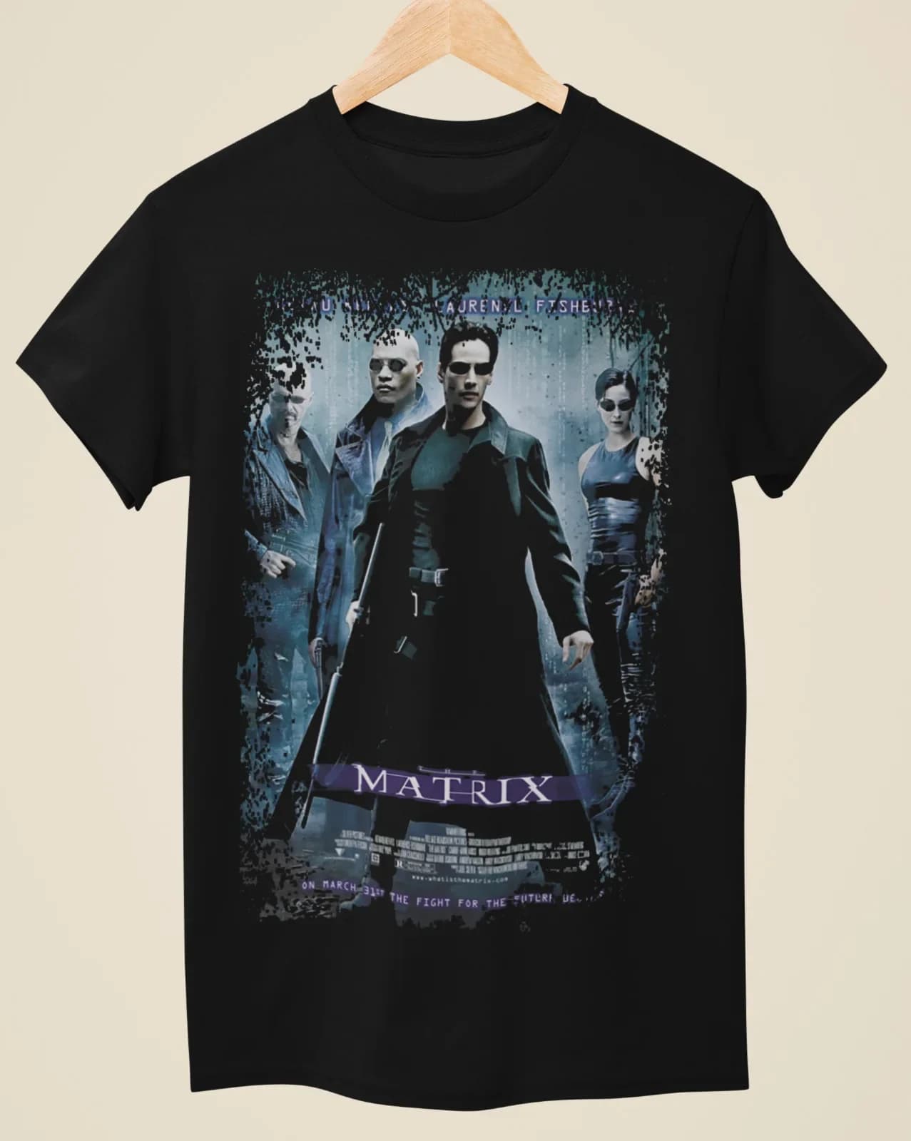 T-shirt noir unisexe inspiré de The Matrix, affiche de film