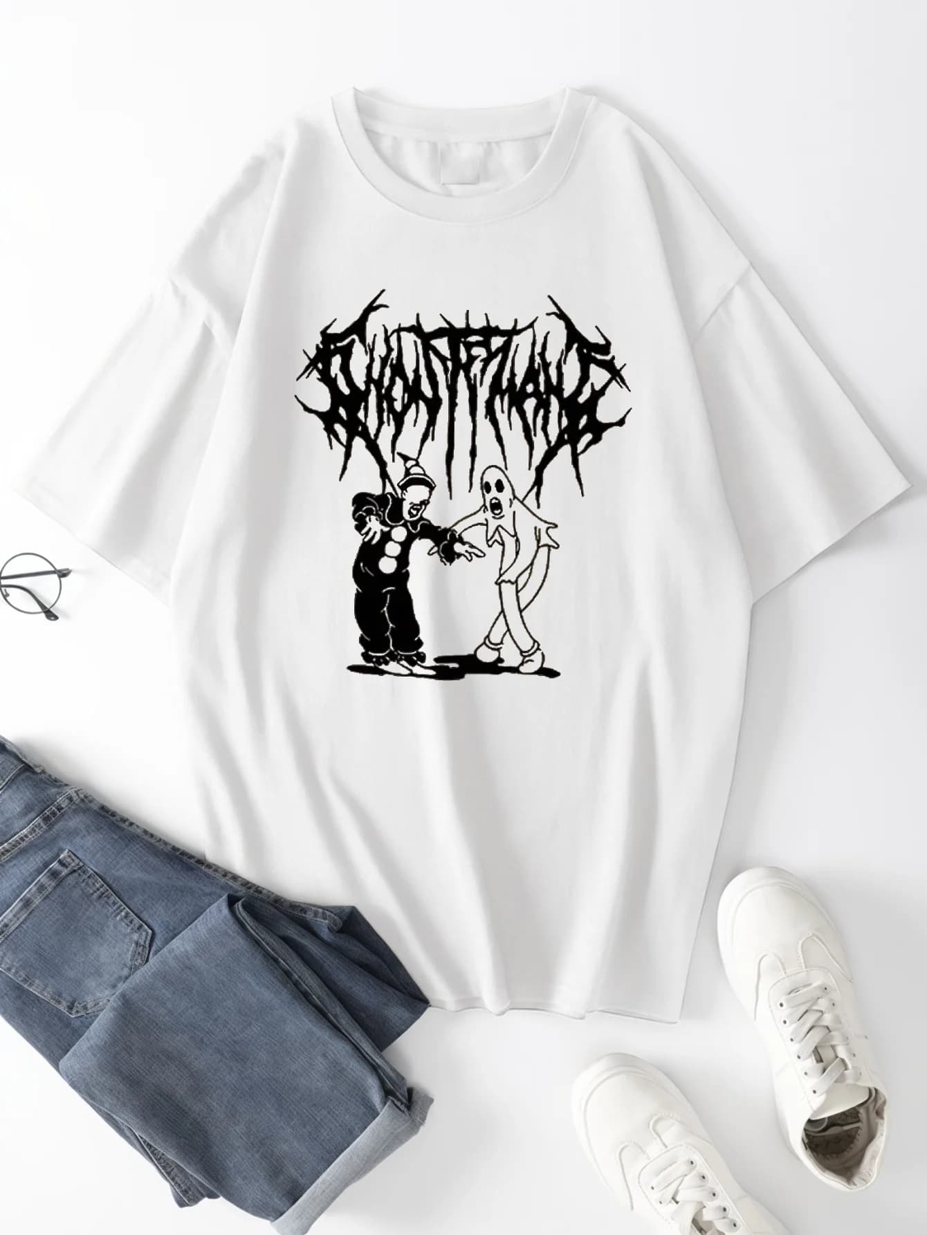 T-shirt imprimé fantôme et clown pour hommes, t-shirts décontractés à manches courtes pour l'été