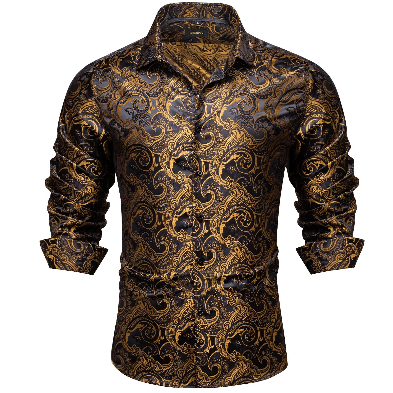 2026 luxe hommes robe chemise formelle bal smoking à manches longues soie Polyester couleur dorée Pa