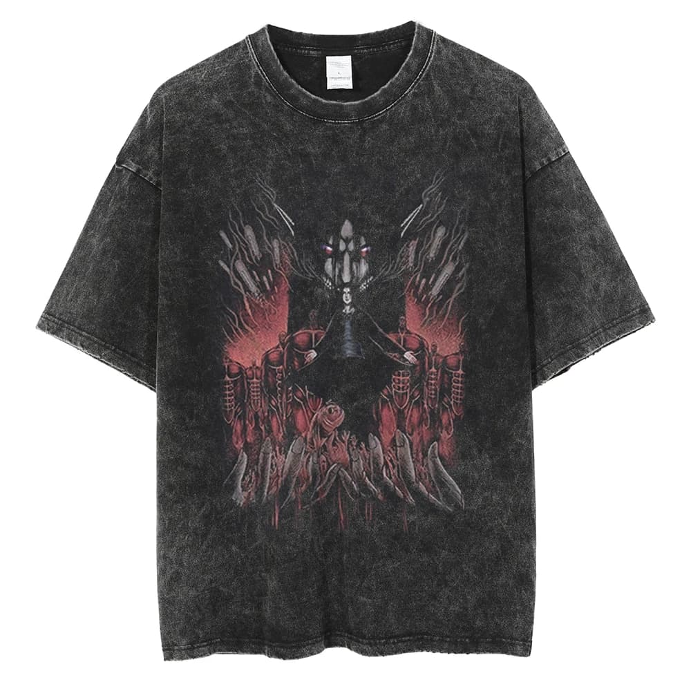 T-shirt délavé vintage style vaporwave années 80 Attack on Titan Reiner Braun Armored Titan, streetw