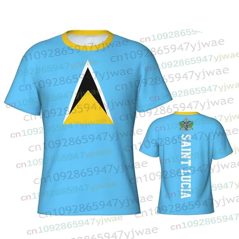 T-shirt de sport d'été avec drapeau de Sainte-Lucie en 3D pour hommes et femmes, vêtements en jersey