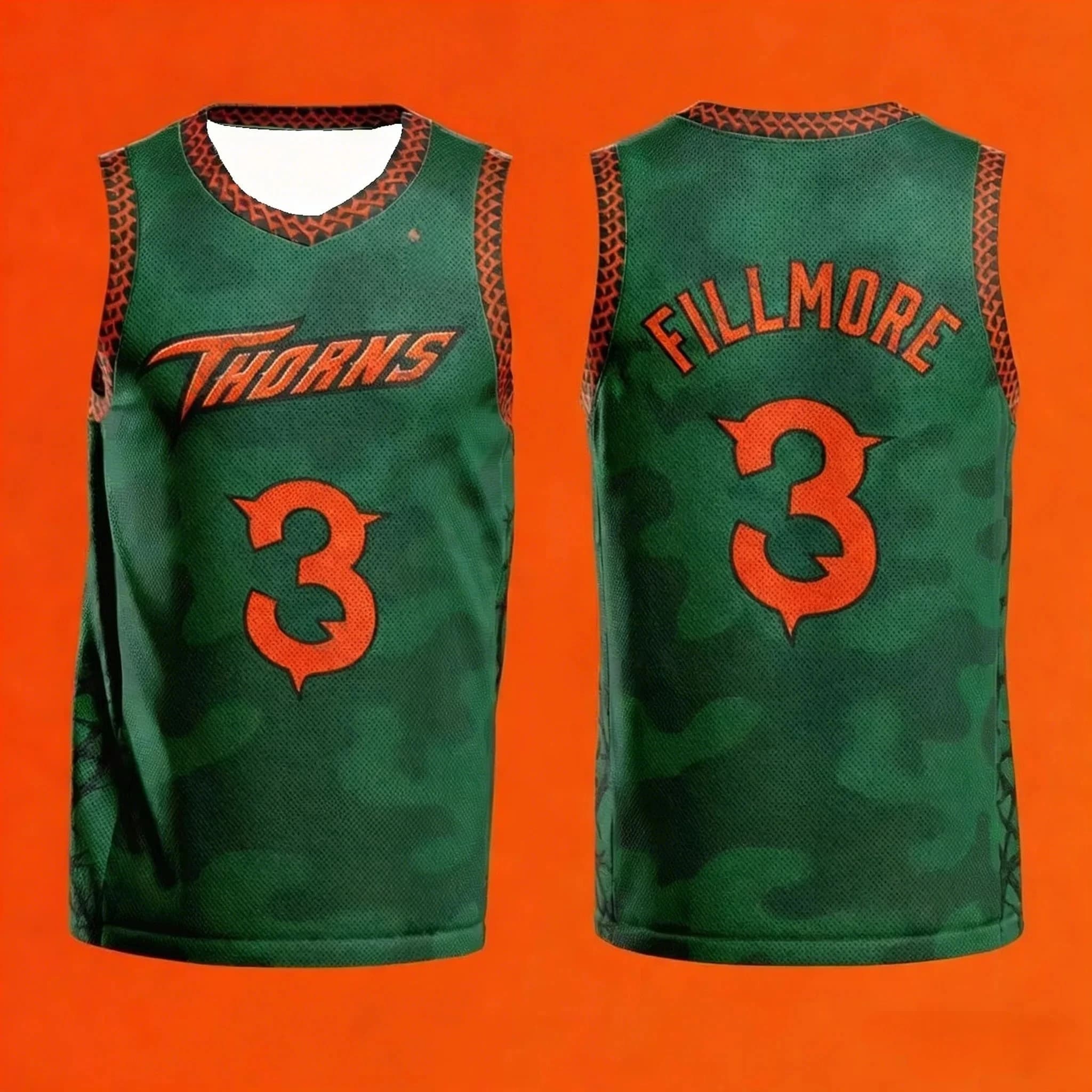 Ensemble de maillot de basket-ball Vineland Thorns GOAT Movie Will 0, uniforme camouflage vert, chem