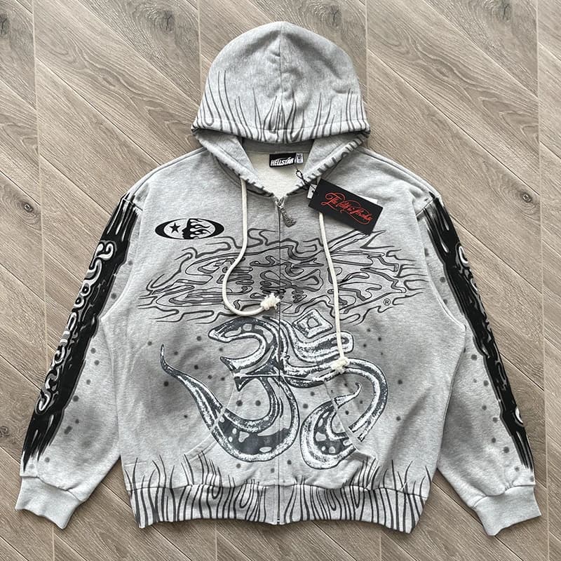 Sweat à capuche zippé gris American Graffiti Pull à capuche gris Street Zip