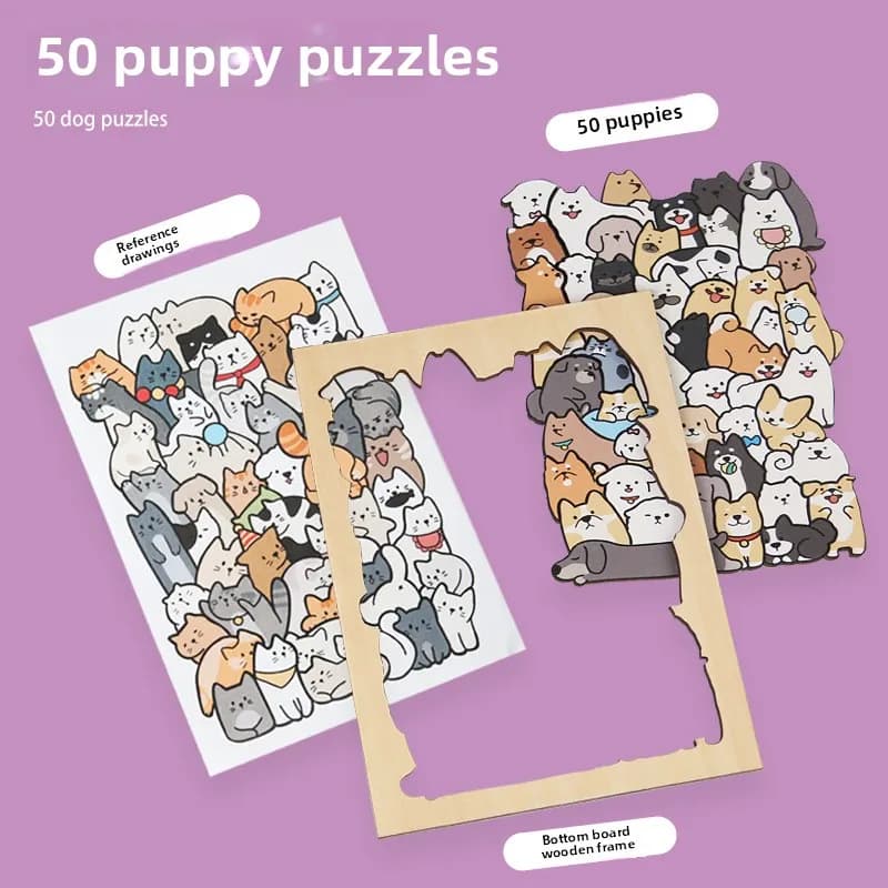Puzzle Animal de forme spéciale en bois brûlant le cerveau, difficulté, chiot, chat, bloc de constru