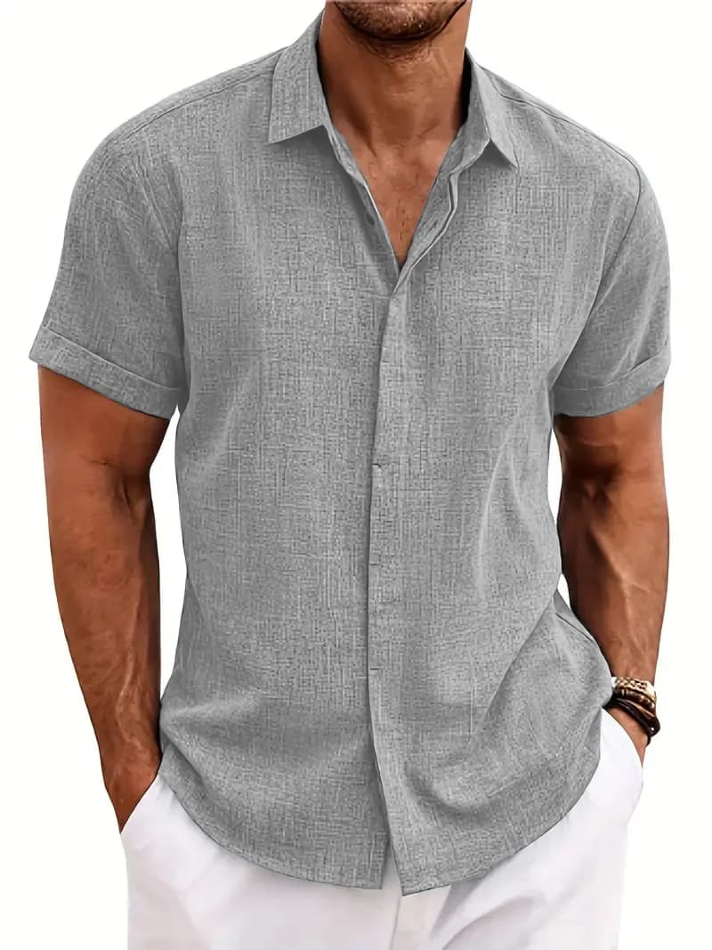 Chemises en lin pour hommes, manches courtes, chemises décontractées, chemises boutonnées pour homme