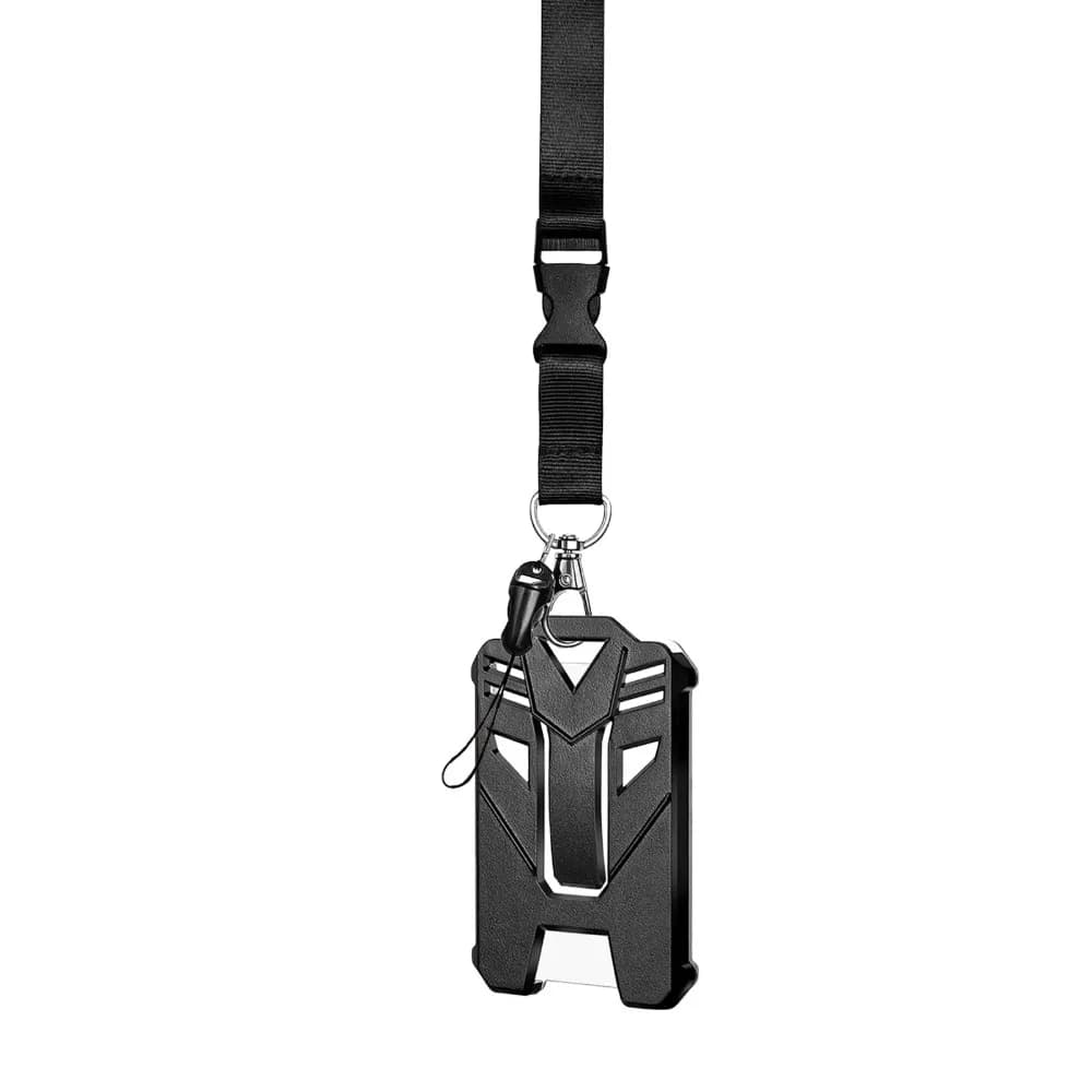 Porte-badge robuste noir avec cordon réglable, clip ceinture et mousqueton rétractable – Accessoires