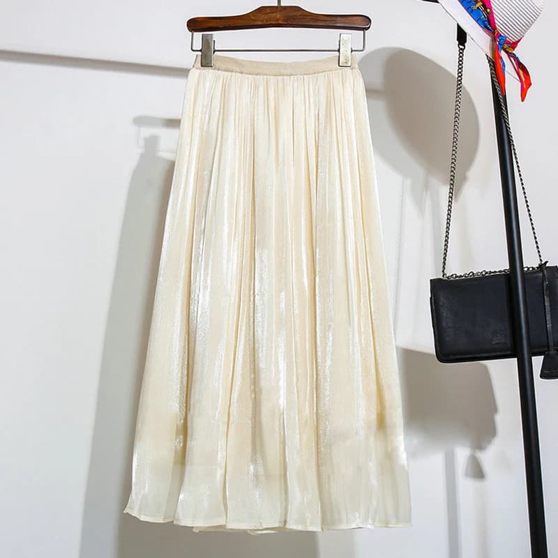 Jupe trapèze brillante pour femmes, couleur unie, taille haute, Style Paris français, élégante, asym