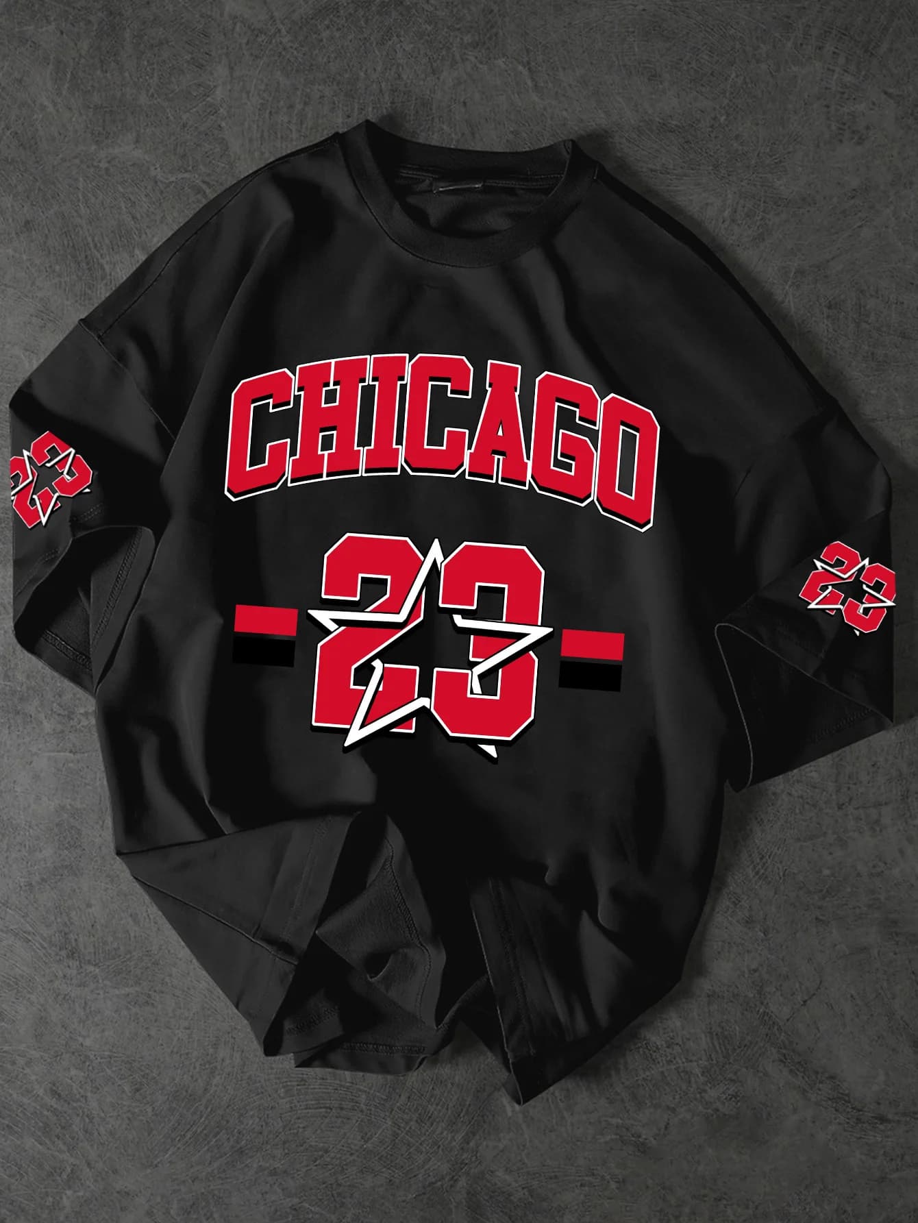 T-shirt Chicago 23 pour hommes, streetwear à col ras du cou, manches courtes, imprimé numéros et éto