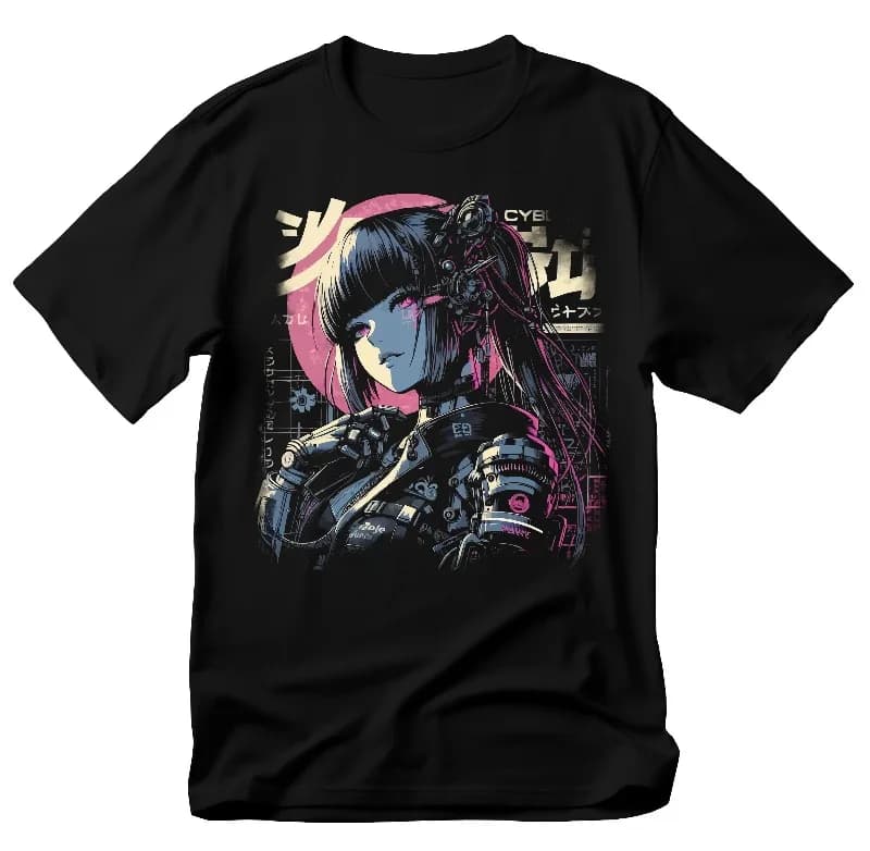 T-shirt Cyberpunk Anime Girl : T-shirt ample et respirant pour hommes et femmes, design robot futuri