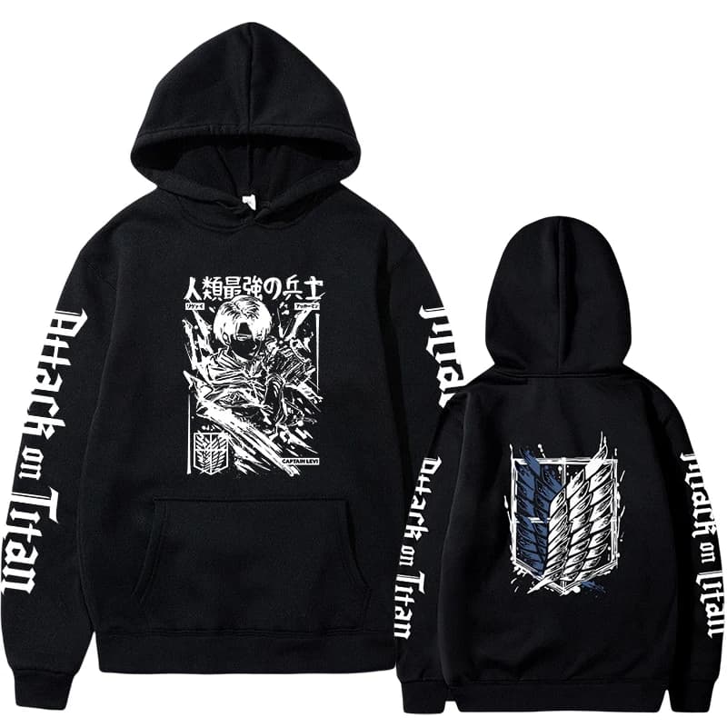 Sweat à capuche imprimé graphique Attack on Titan Anime, pulls PVD Levi Ackerman, Streetwear Hip Hop