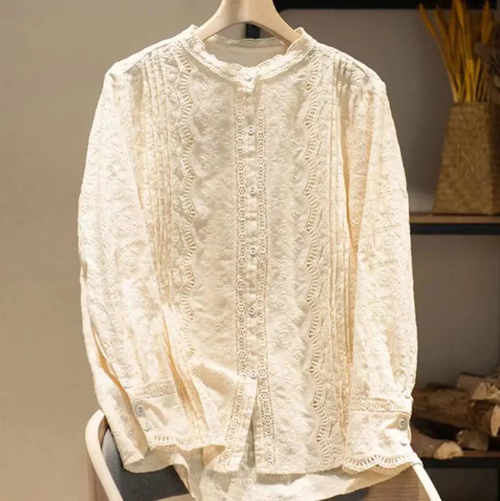 Blouses fines et élégantes pour femmes, style boho, manches longues, dentelle brodée, ajouré, chemis