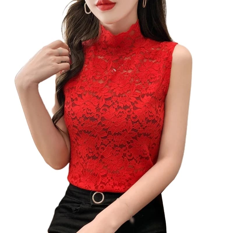 Haut ajusté en dentelle à col roulé pour femmes, tunique sexy, t-shirts pour femmes, bas précieux