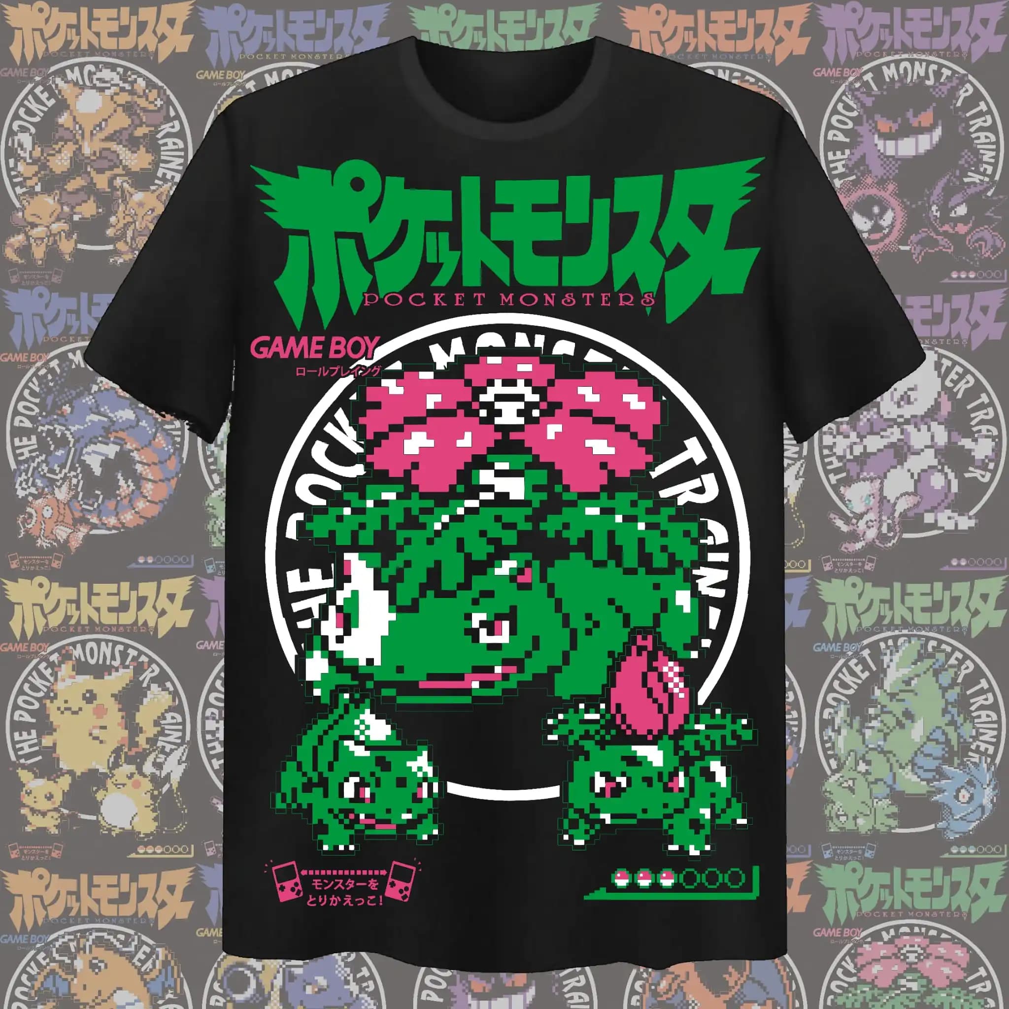 T-shirt unisexe avec motif graphique style pixel anime Pokémon Bulbasaur, haute qualité, 100% coton,