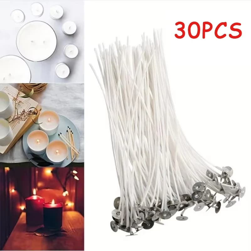 Mèches de bougies en coton, 30 pièces, noyau en coton pur, sans fumée, pour la fabrication de bougie