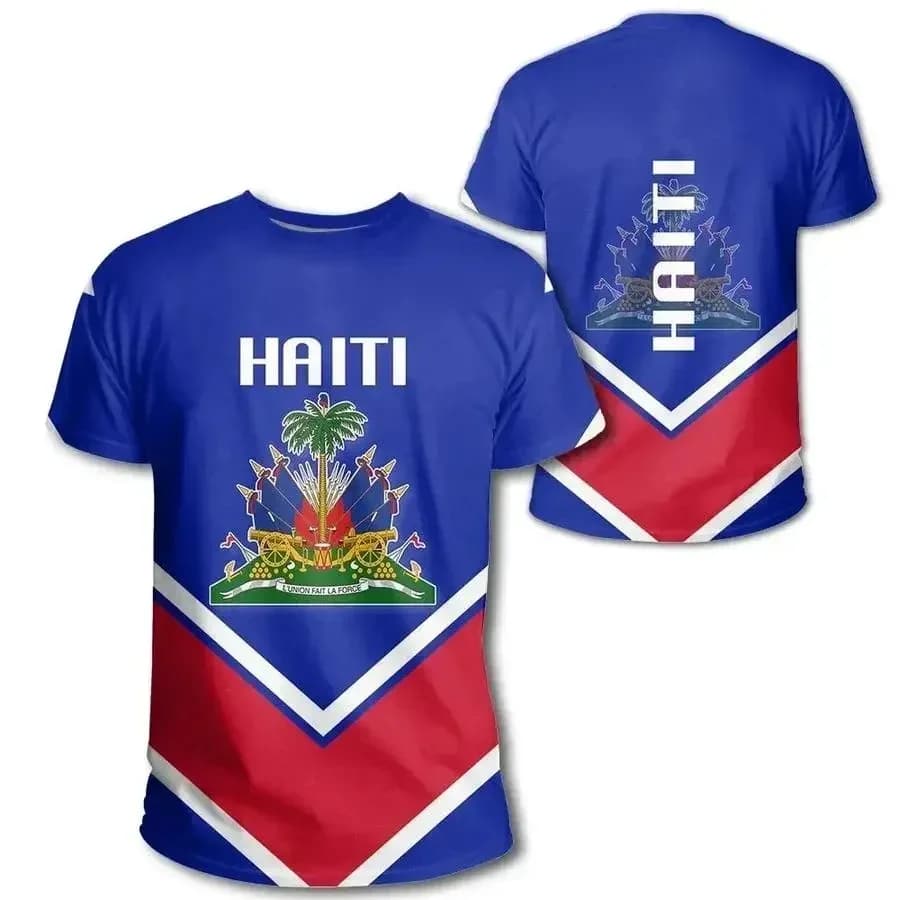 2024 Haïti Île Drapeau Hommes Tshirt Emblème National Mer Des Caraïbes Rétro Streetwear 3D Drôle Cas