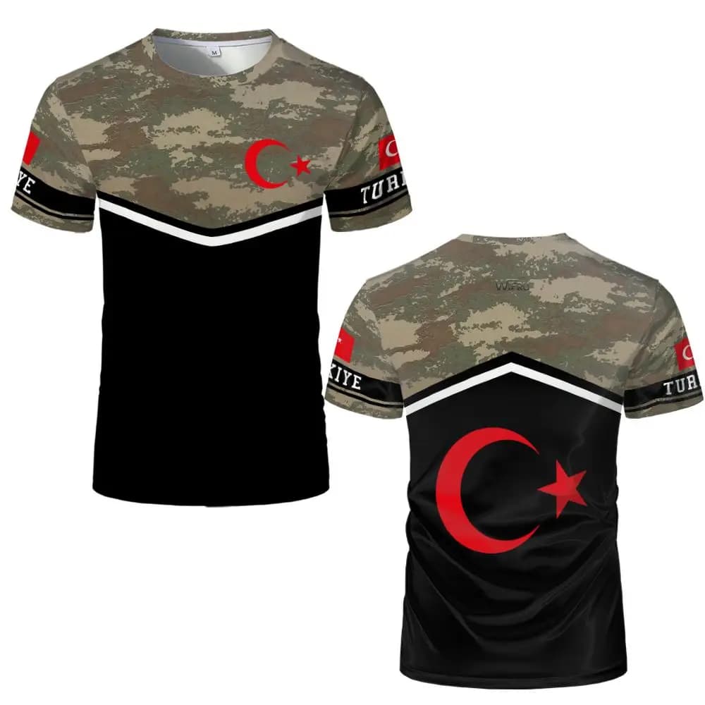 T-shirt imprimé style graffiti turc, t-shirt à col rond avec drapeau turc pour homme, unisexe, respi