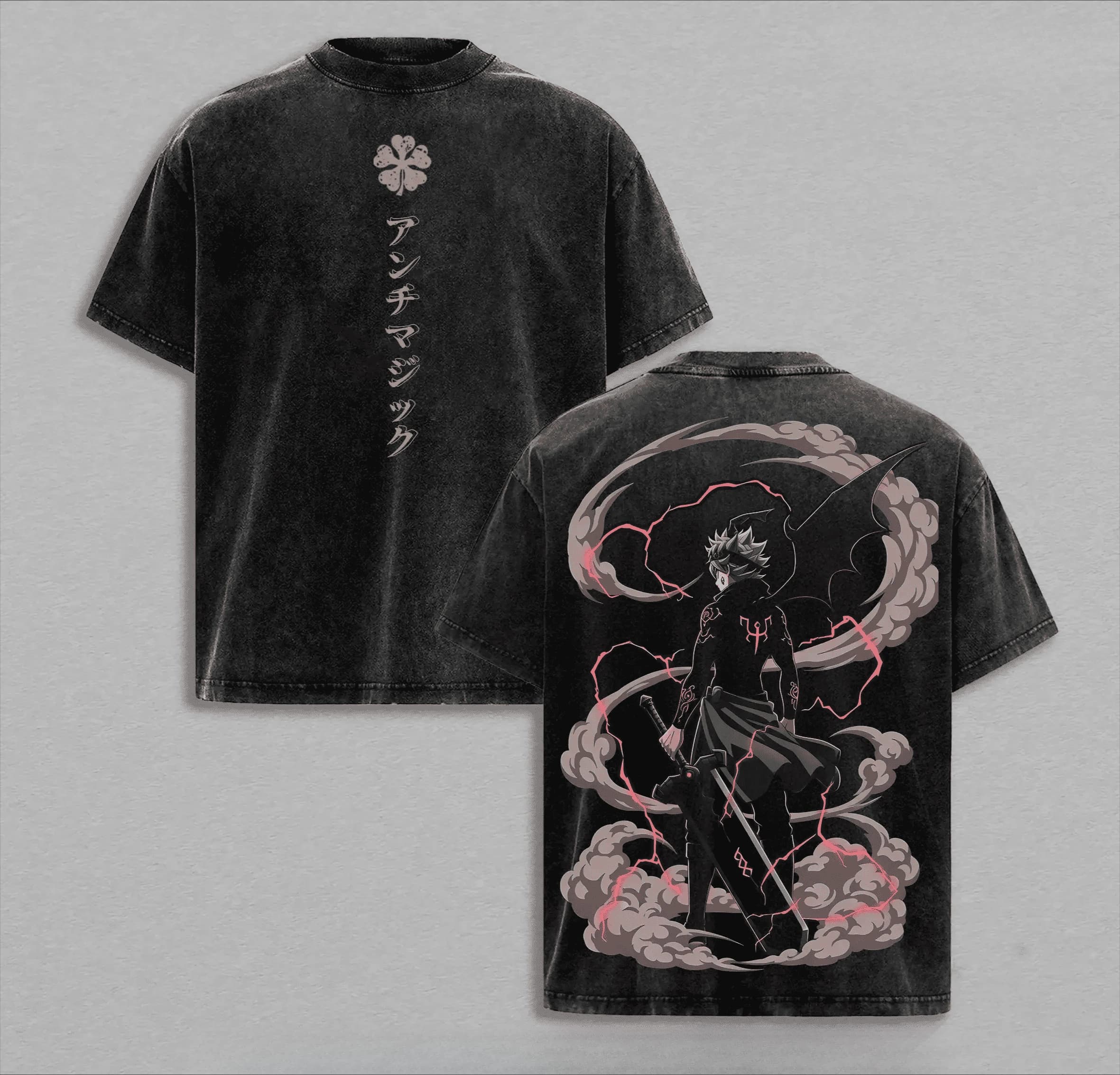 T-shirt Asta Black Clover Anime Vintage Y2k Lavé Oversize Décontracté Été Manches Courtes Coton Homm