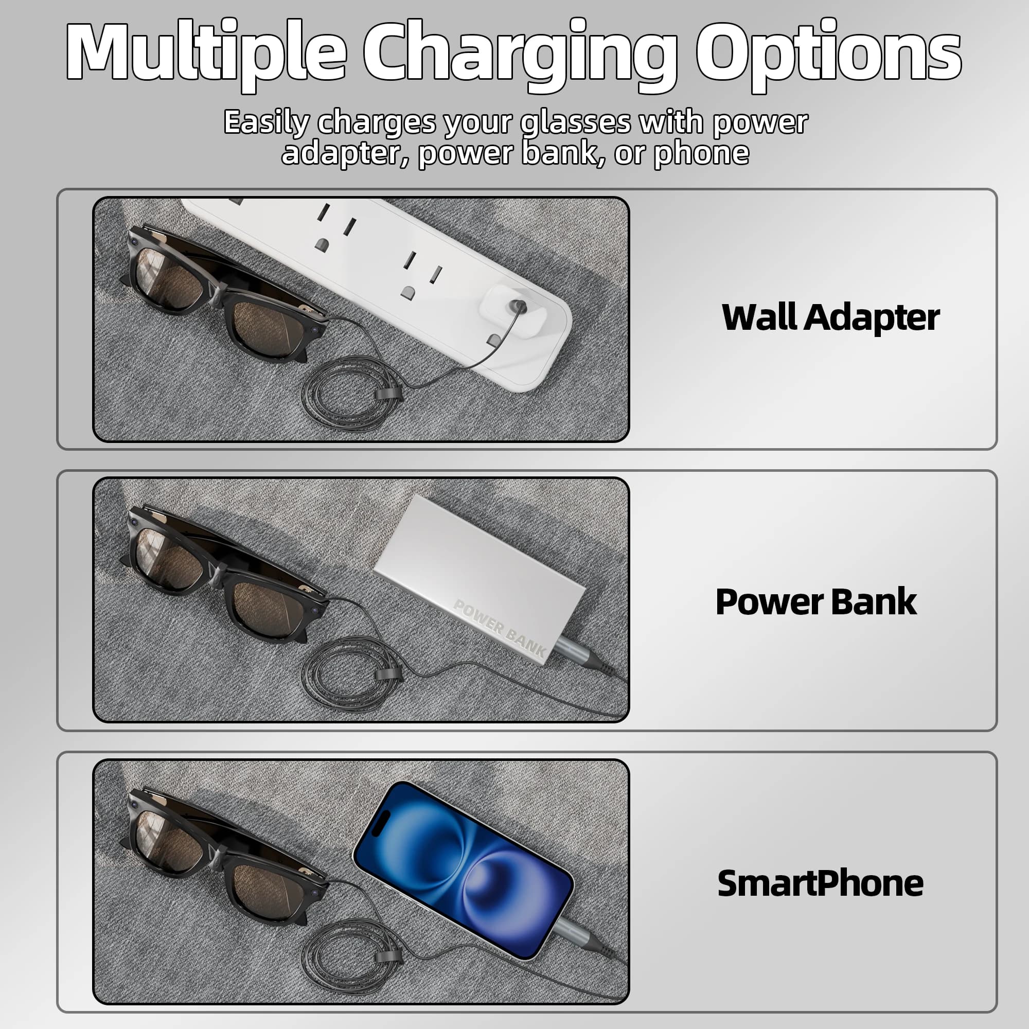 Adaptateur de charge USB C pour lunettes Ray Ban Meta Gen 1 et 2, compatible avec le câble de charge