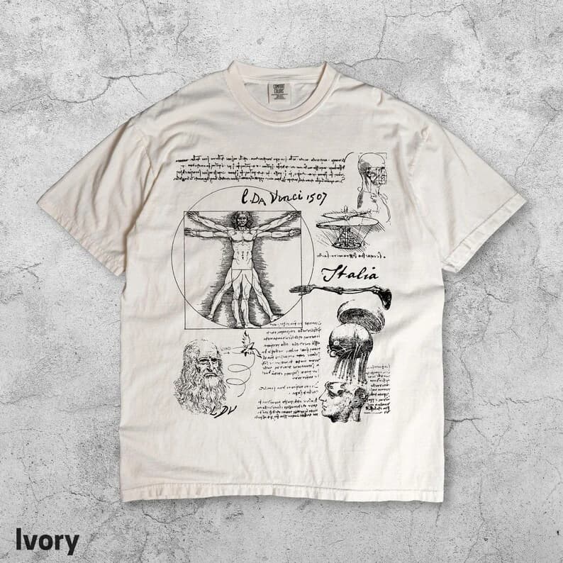 Da Vinci Vitruve homme Vintage T-shirt croquis anatomique Art Vintage italien Renaissance peinture i