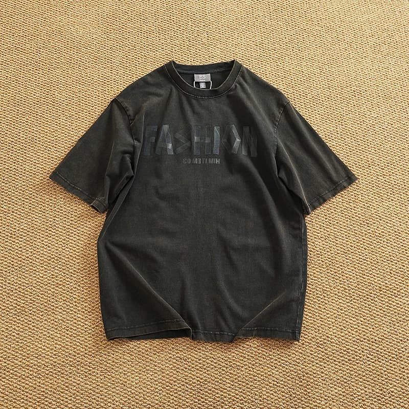 Lavage lourd pour faire vieux T-shirt homme manches courtes américain rétro ample batik coton col ro