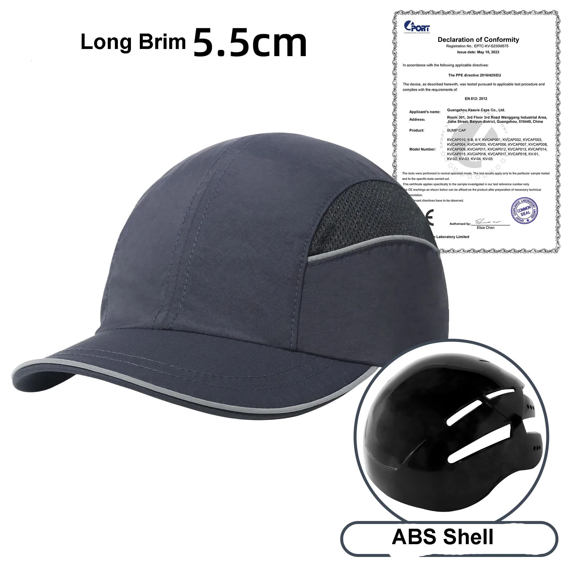 Casquette de sécurité de baseball certifiée EN812 – Protection contre les chocs légère FR/ESD pour é