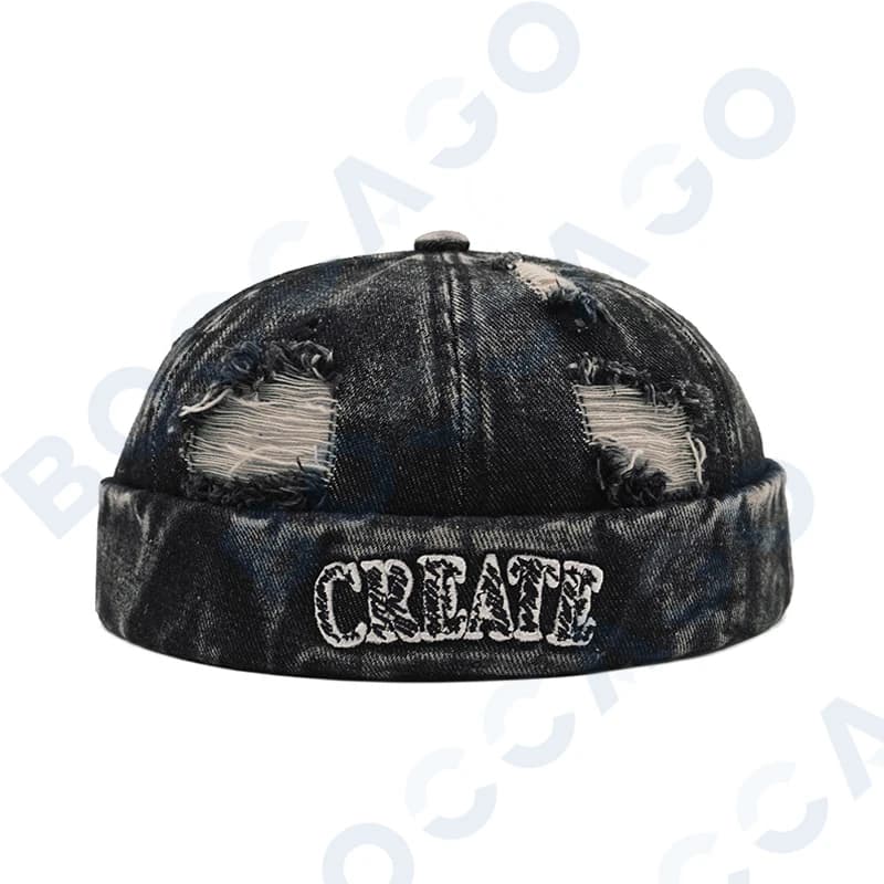Casquette Docker en jean brodée avec visière, design déchiré, ajustable, pour homme et femme, idéale