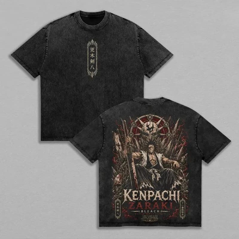 T-shirt imprimé Zaraki Kenpachi, vêtements d'anime BLEACH, t-shirts en coton pour hommes et femmes, 