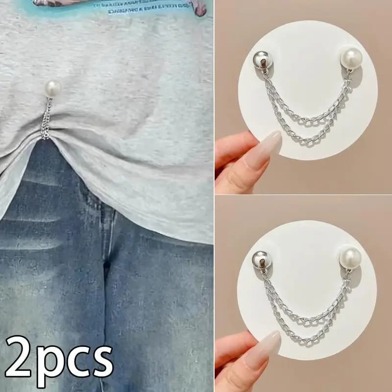 Lot de 2 pinces magnétiques multifonctions avec chaîne, boutons métalliques, pour vêtements, écharpe