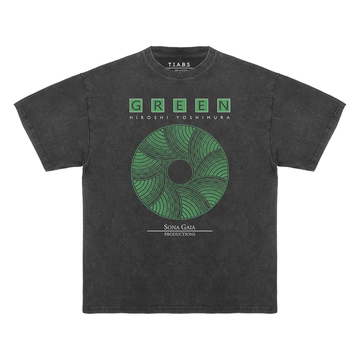 Hiroshi Yoshimura T-Shirt vert Inoyama Land Brian Eno lavé ample épaule tombante rétro hommes manche