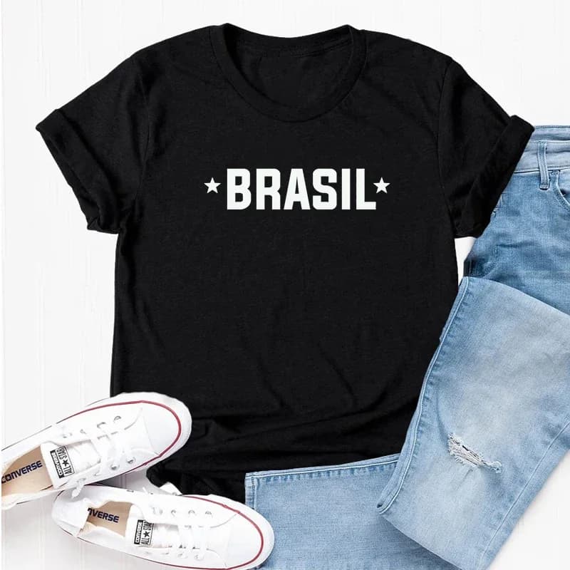 T-shirt à manches courtes en coton pour hommes et femmes, T-shirt brésilien, T-shirt imprimé lettre,