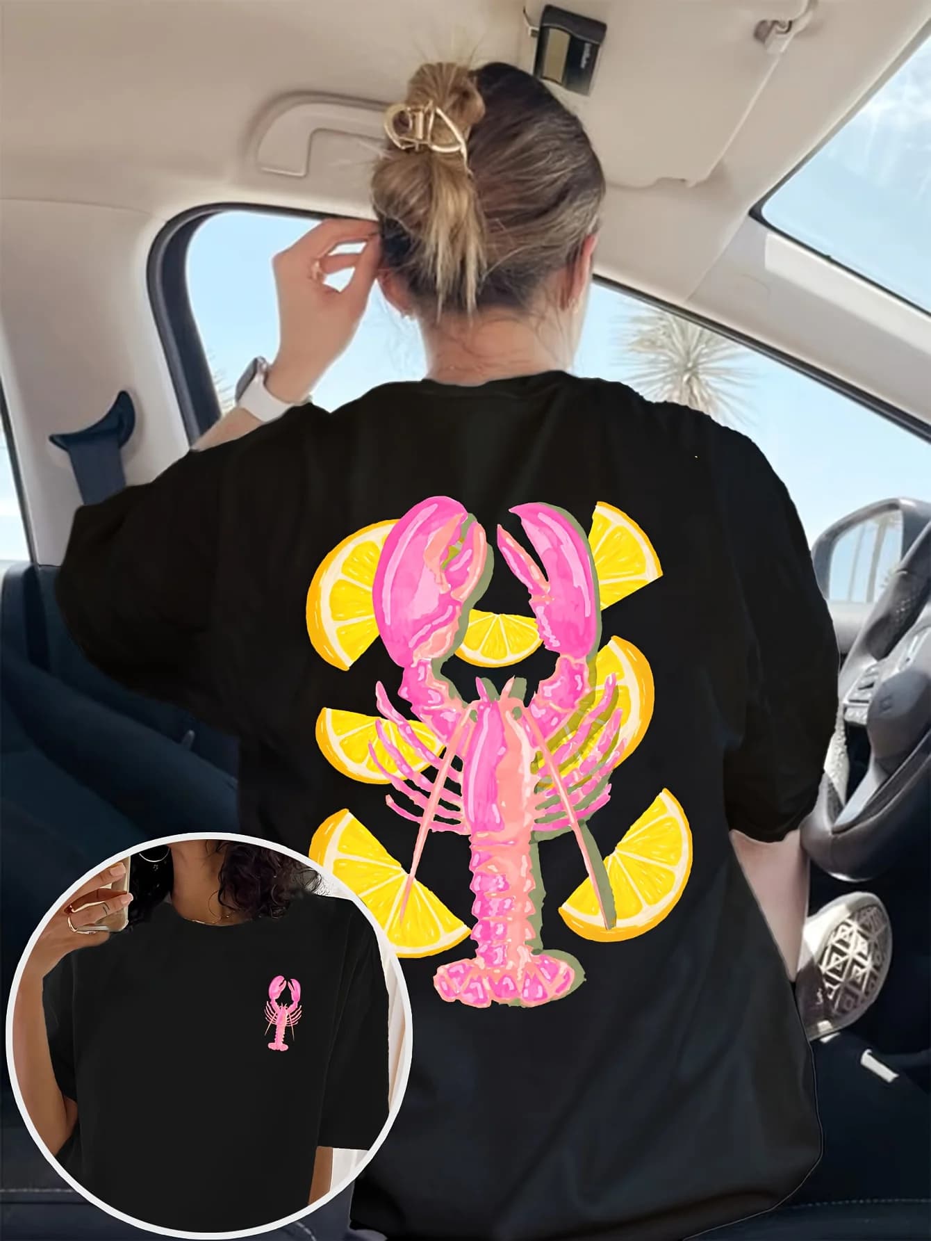 Femmes 100% coton homard citron tranche graphique T-Shirt à manches courtes haut d'été T-Shirt Adies