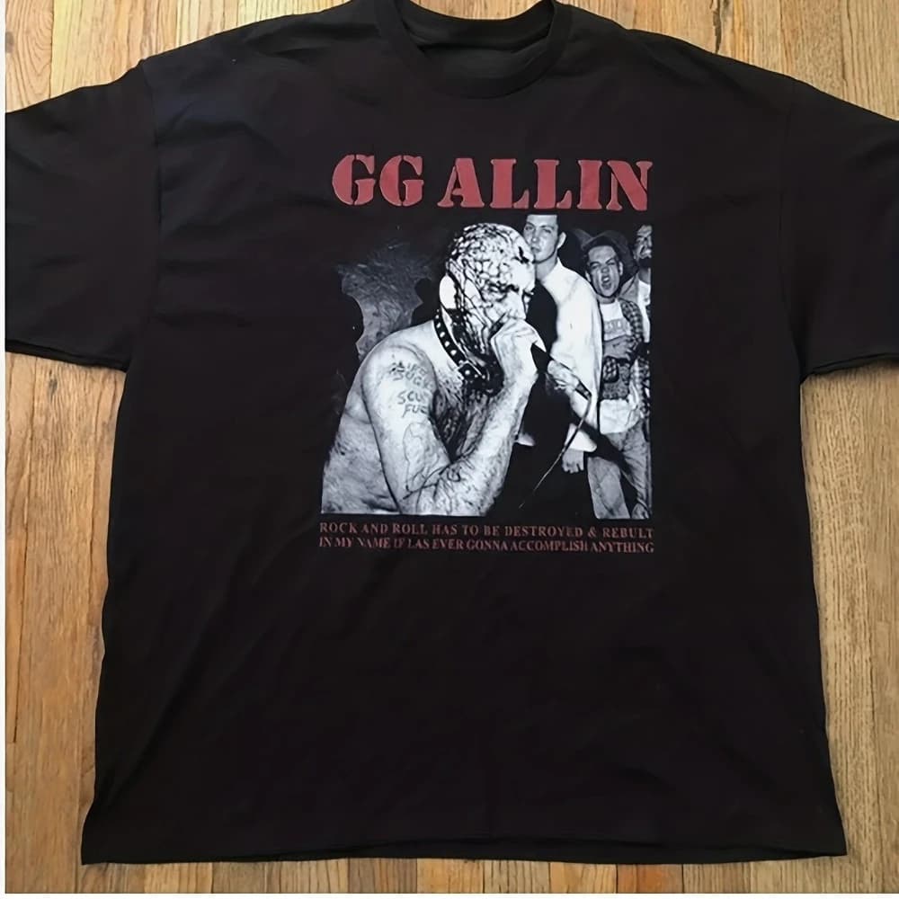 T-shirt punk rock GG Allin pour homme, col rond, avec lettrage emblématique, idéal pour les fêtes, l