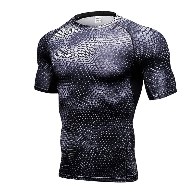 Chemises imprimées à Compression pour hommes, T-Shirt d'entraînement à manches courtes, hauts de cou