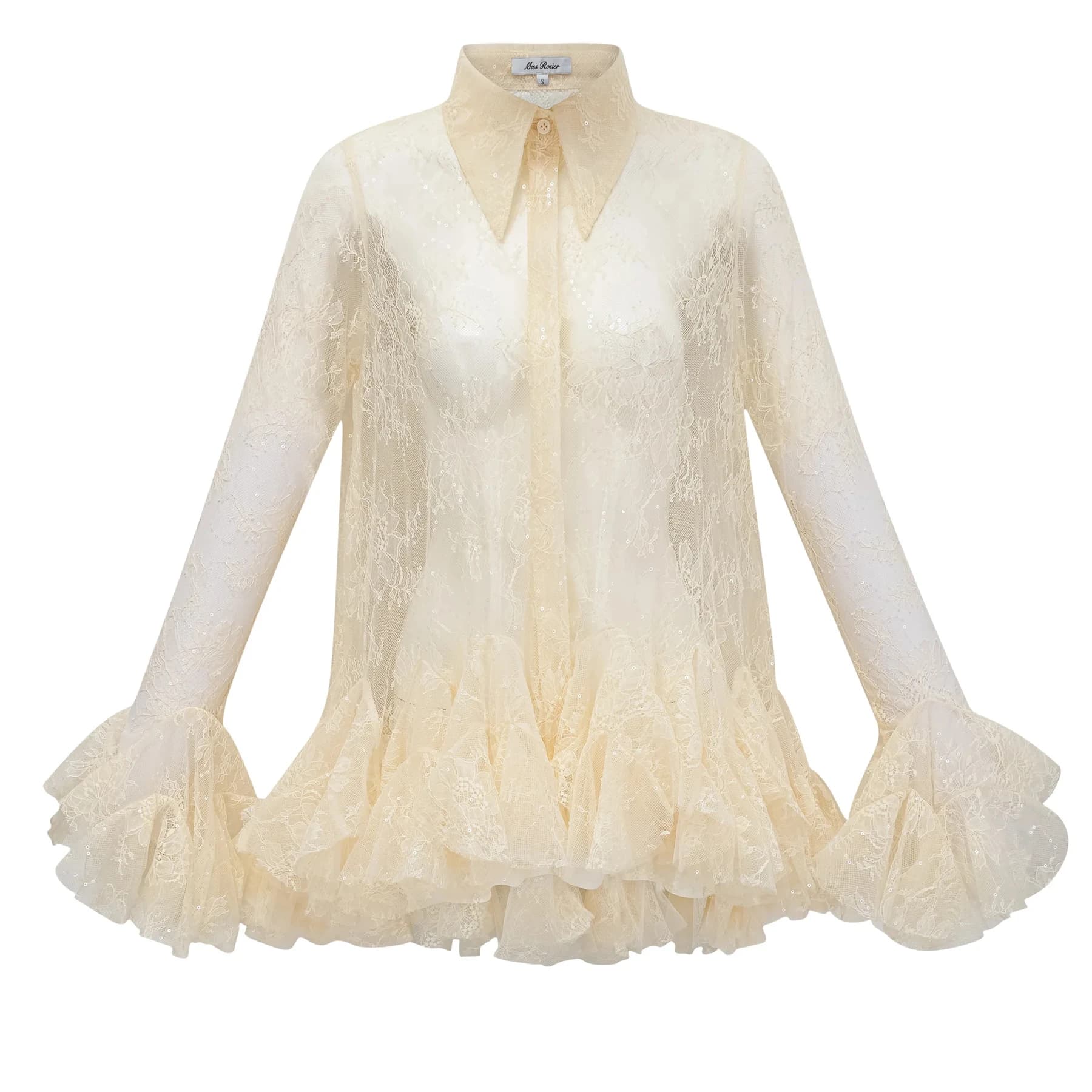 Robe chemise en dentelle transparente sexy PUAL pour femme, collection 2025, manches évasées, ourlet