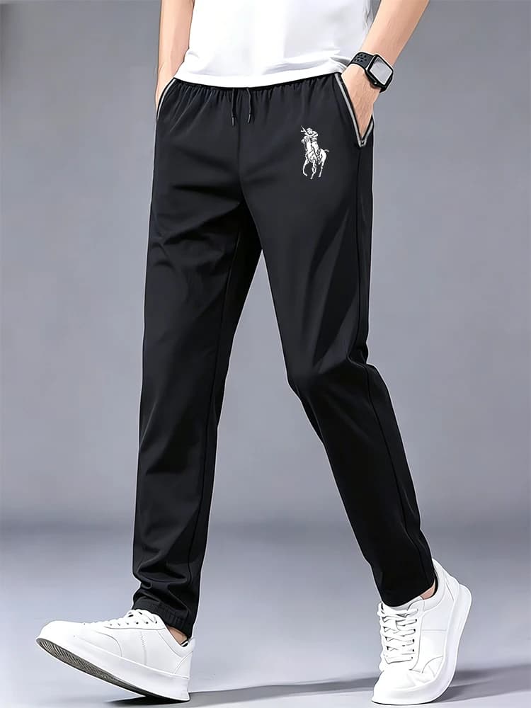 Pantalon de jogging pour homme en soie glacée, à séchage rapide, avec imprimé silhouette cavalier, t