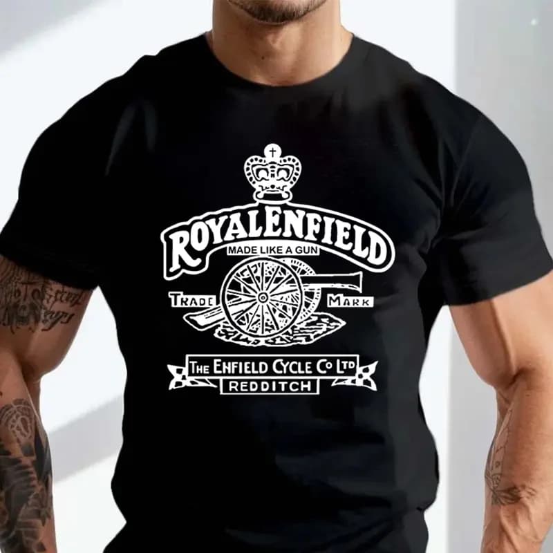 T-shirt de motard classique rétro vintage de taille asiatique avec logo Royal Enfield, en coton, à m