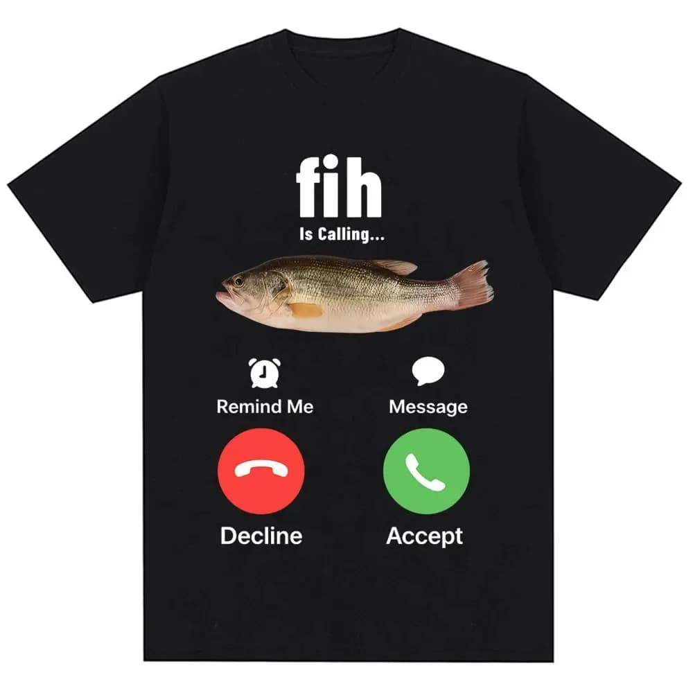 T-shirt humoristique « Fih Is Calling Meme » – Haut tendance à imprimé géométrique, col rond, manche