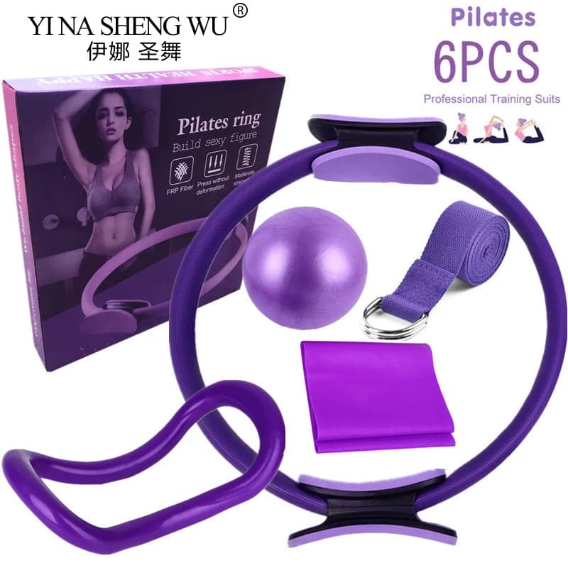 Kit de Démarrage de Yoga, Ensemble de 6 Pièces, Cercle Pilates, Anneau de Yoga, Ceinture en Latex, S