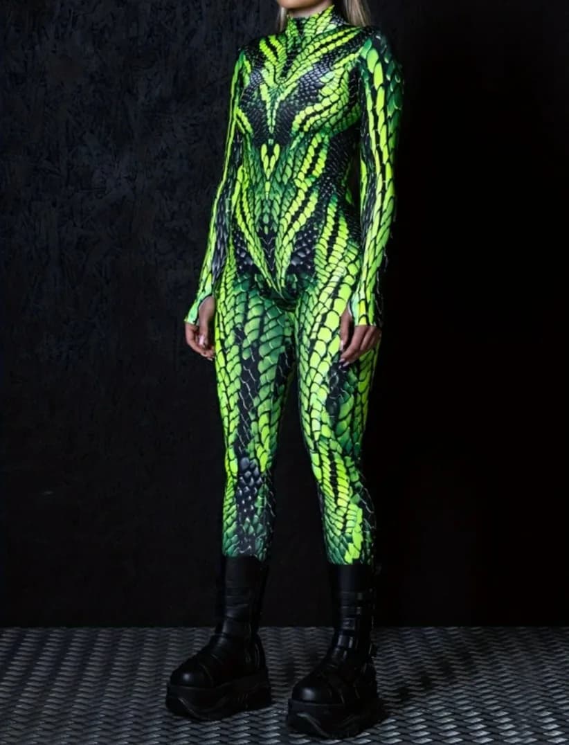 Combinaison Zentai Cyberpunk Mécanique pour Femme, Motif Lézard Unique, Tenue de Cosplay pour Fête d