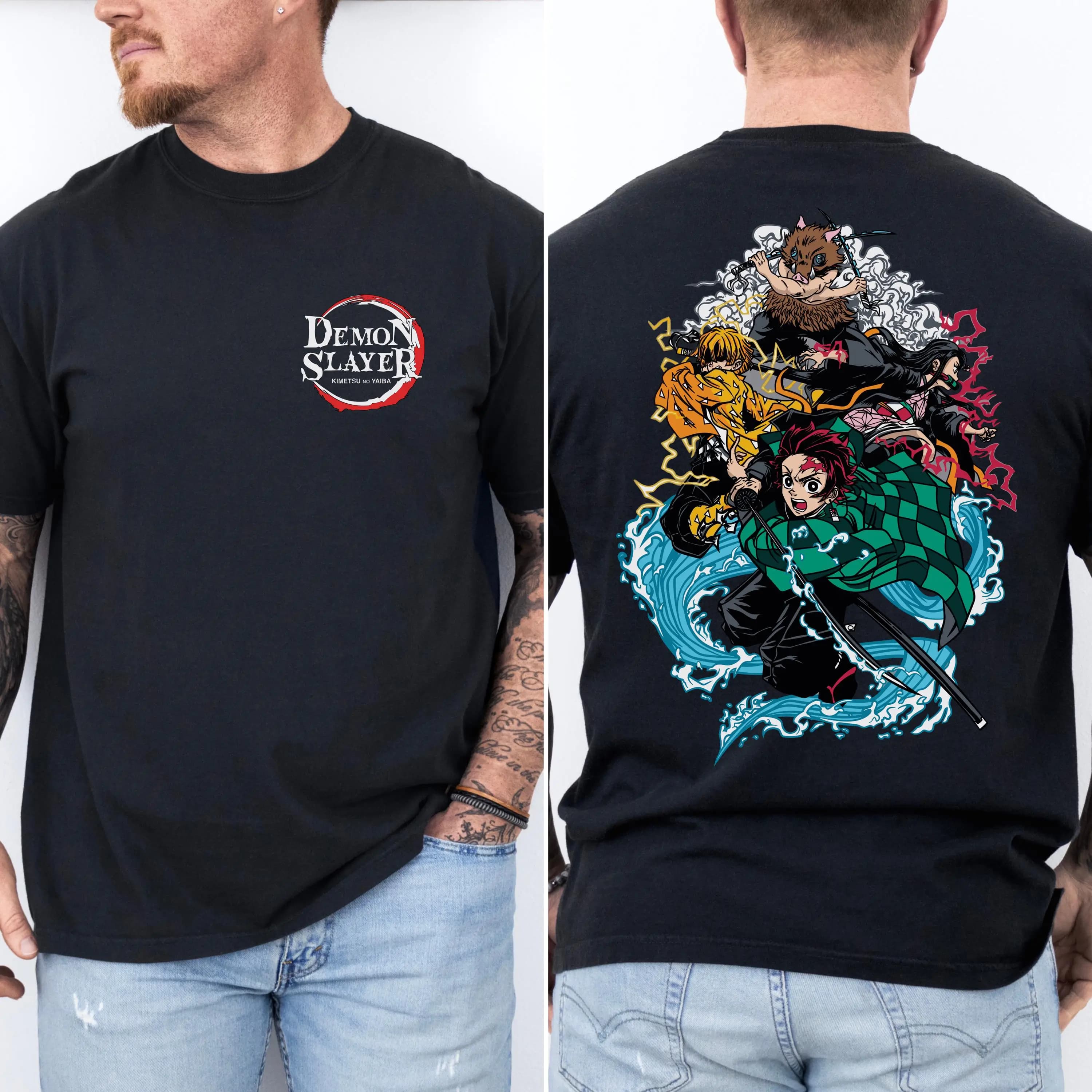 T-shirt personnages principaux Demon Slayer pour hommes, motif graphique d'anime, tee-shirt oversize
