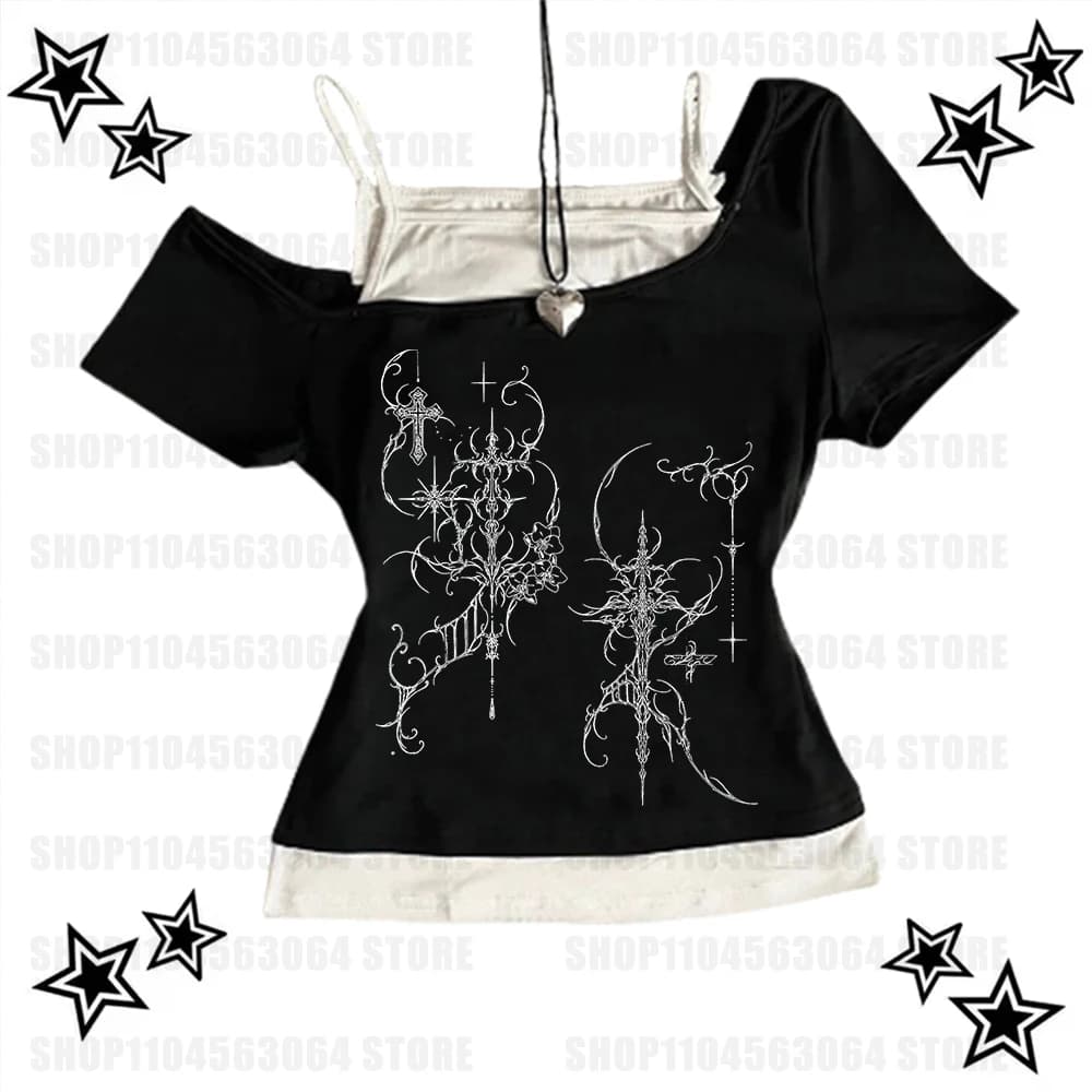 T-shirt américain vintage avec imprimé grunge, crop top Y2k, T-shirt d'été, mode streetwear, T-shirt
