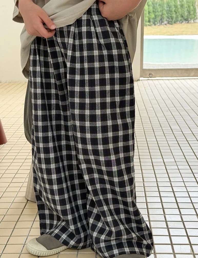 Vêtements coréens pour enfants, pantalons amples à carreaux noirs et blancs, en coton lavé à l'eau e