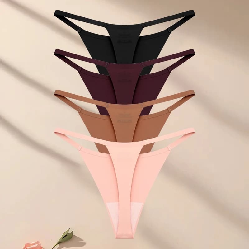 Ensemble de sous-vêtements ultra-minces sans couture pour femmes, culotte sexy à ceinture fine, stri