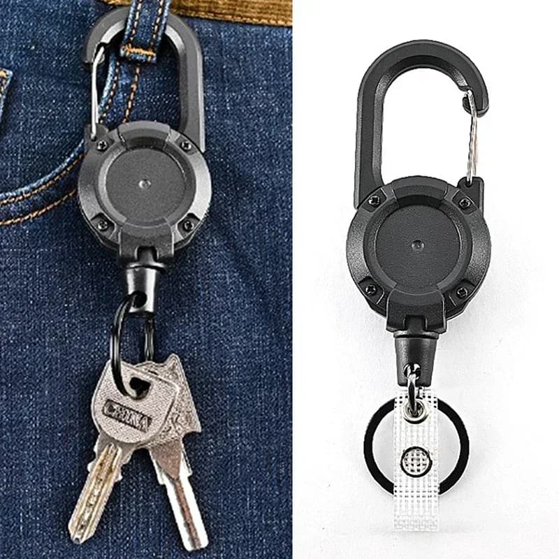 Mousqueton rétractable robuste, porte-clés, corde métallique en acier solide, boucle à ressort, outi
